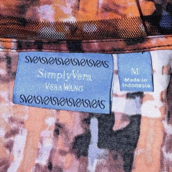 Simply Vera Wang Top Women's Medium Orange Multicolor Plaid Abstract Shirt - Picture 5 of 8